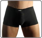 Permanent range based on a fine polyamid fabric very extensible. Elegant alternation of black and grey stripes. Lined at the front.