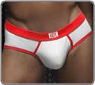 On the basis of excellent cotton Lycra fabric, this black white bordered of red is equipped with an internal pocket allows to increase the relief of your forms.