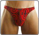 Psychedelic pattern from the Seventies. Printed black on red ground.