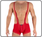 Body boxer � bretelles laissant appara�tre votre torse pour un look sexy et viril � la fois. Coutures de couleur blanche renforcent le sous-v�tement.