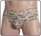 Shuttle printed patter on fine extensible fabric. Unlined front pouch. Real colors more contrasted than picture's colors.