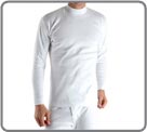 Fleecy interior for soft and natural comfort. Interlock material (similar to t-shirt cotton/elasthan, thicker, brushed for more softness. High neck.