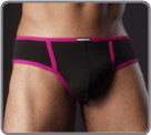 Many elasthan for an excellent elasticity. Not doubled for a better tactile feeling. Contrast of the fuschia and black.