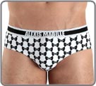 Alexis Mabille design - A mischievous and fresh line having for vocation to create a pop art pattern in the Escher style made up of graphic and repetitive nodes. Simple, sporting and sexy cuts. Waist band with logo Alexis Mabille.