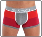 A woven stripe made from cotton elasthan which is then stitched
onto the product. White edging and the ultra soft waistband enhance the design. A ‘colourblock’ feel for men’s underwear! Unlined front pouch.