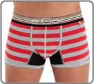 The Smiley collection by e.Go. Innovation – a trendy Maxi shape with playful cut sections below the pouch. Boxers in cotton elastane with trendy large stripes. Rainbow e.Go waistband with a Smiley in the ‘O’. Unlined front pouch.