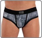 Torn jeans print. Black Addict label with small stud effects. Lined at the front.