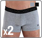 Pack 2 boxers in a very nice stretch cotton material. A fitted cut for an elegant and a trendy look. Brand logo embroidered on the thigh. 2-pack (1 grey and 1 black).