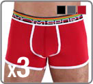 A pack of 3 Maxi cotton elasthan. A variegated colors in each of the packs. Enhance white planks models, as well as a waist band to the Rainbow look. Set of 3 (1 black, 1 grey, 1 red).