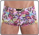 A hipster fine polyamid elastane, slightly transparent. A colorful Italian printed and fancy, finely made on the material. A model to look hyper summer to seduce without going unnoticed.