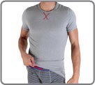 A cloudy grey elasthan cotton t-shirt completes the line, with a big impression "e.Go" on the back.
