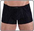 A Maxi returned spandex elasthan waist band. A Midnight-Blue graphic pattern is flocked across the model. He brings a contrast refined compared to the black of the material. A very top model for an elegant seduction.