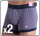Pack 2 boxers in a very nice stretch cotton material. A fitted cut for an elegant and a trendy look. Brand logo embroidered on the thigh. 2-pack (1 pink and 1 pink stripes).