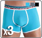 A pack of 3 Maxi cotton elasthan. A variegated colors in each of the packs. Enhance white planks models, as well as a waist band to the Rainbow look. Set of 3 (1 black, 1 grey, 1 bleu).