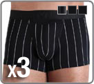 New promotional pack: 3 for the price of 2! The elasthan modal cotton fabric of HO1 Original. A microfibre waistband in a black matching tone with the HOM logo. A new modern offer with a black and white stripe and some plain black.