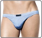 Moni brief polyamide. Lined at the front. Small blue pattern on background blue.