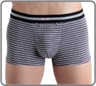 Majority micromodal material with elegant knitted stripe. Patented horizontal opening. The Must-have brand HOM. Discover the incredible comfort of the brief HO1, associated with a look very trendy.