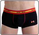 A shorty sensitive spandex nylon perfect for sports: a material allowing the skin to breathe, which avoids overheating and dries quickly. Contrasting stitching. «H» of the mark HOM decorated with colorful flags.