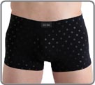 Luxurious Boxer polyamide elastan very soft Microfiber, with great fluidity, providing an effect second skin. Small slightly bright pea dress fabric. Dare the ground peas very trend in men's fashion.