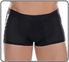 Adaptive : a breathable material and flat seams to avoid rubbing, ideal for sport. Perfect support thanks to elasthan. Two contrasted strips on the sides printed Hom Sport. Rubber waistband with logo. Lined front pouch.