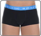A Sensitive material, extremely soft, fluid, extensible and comfortable, very slightly transparent when stretched. Contrasted rubber waistband marked Hom Sport. Overstitching on the borders of the pouch coordinated in the waistband. Unlined pouch.