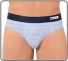 A comfortable and soft material available in a plaid pattern smart and perennially fashionable. Rubber waistband with cloth logo sewn on it. Lined front pouch.