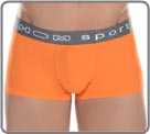A Sensitive material, extremely soft, fluid, extensible and comfortable, very slightly transparent when stretched. Contrasted rubber waistband marked Hom Sport. Overstitching on the borders of the pouch coordinated in the waistband. Unlined pouch.