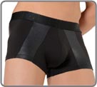 Micromodal material, fluid, soft and slightly transparent when streched. Imitation leather yokes on the front and the back. Very soft microfiber rubber waistband with incrusted logo. Lined front pouch.