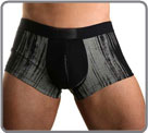 Printed gray pattern on this trunk. Broad Hom waist band. Majority cotton. Exist in red.