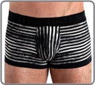 A surprising, top-of-the-range material: knitted stripe superimposed of worn effects. Black Addict logo on the waist band and borderings of legs reinforce the printed pattern. Very tendency and Rock and Roll.