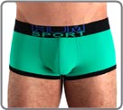 Sensitive polyamid material, properties breathing and anti-heating. Borderings and waist band bring more look to the model. Freshness and the ice floe effect are very tendency.