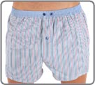 Long boxer on a 100% cotton material. Contrasting vertical stripes. With suspending rod. Opening with button. Central back seam.