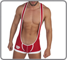 Un body boxer � bretelles. Look de lutteur. En mati�re mesh (petits trous) non transparentes. Devant non doubl�. Petit logo sur la cuisse.