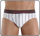 Pablo, fine microdal material, woven stripes pattern. Lined at the front. Brown waist band with fushia Arthur Club logo.