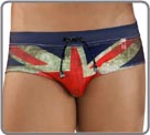Swim brief on the grounds reminiscent of the British flag. Elastic belt with to...