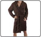 Dressing gown / bathrobe in fur (material like fluffy, very soft). Matched girdle. 2 pockets. Hood.