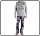 Pyjama long. Haut gris clair 100% coton, imprim et broderie multicouleur Col ...