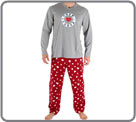 Pyjama long col V 100% coton. Haut gris marqu 