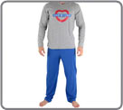 Pyjama long col V 100% coton. Haut gris imprim 