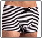 Flat belt with a drawstring, low waist, with small logo. Jersey with striped...