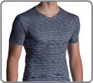 V-neck T-shirt based on a black and white microfibre fabric with overprinting...