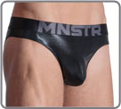 Sexy cut low waist, indented on the thighs. MNSTR logo on the belt. Deep black,...