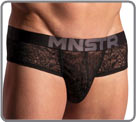 MNSTR logo in large letters at the elastic waistband. Space and punk are the of...