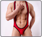 Brief/jock bodysuit in mesh material edged with a contrasting coloured edging...