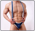 Brief/jock bodysuit in mesh material edged with a contrasting coloured edging...