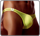 Thong based on a thin stretch polyamide material. 2 contrasting colored bars on...