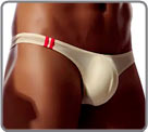 Thong based on a thin stretch polyamide material. 2 contrasting colored bars on...