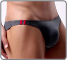 Plain micro briefs with two bars on the side, in contrasting color. Fluid and...