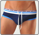 Swim brief with contrasted seams and stitching with clamping link...