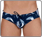 Comfortable and trendy swim briefs in a unique look with its print of whales in...